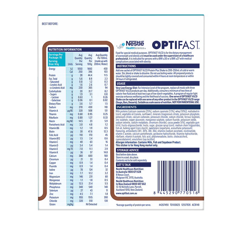 OPTIFAST® Protein Plus Weightloss Shake (Chocolate) (10 x 63g) (Best Before Date: 25th January 2025)