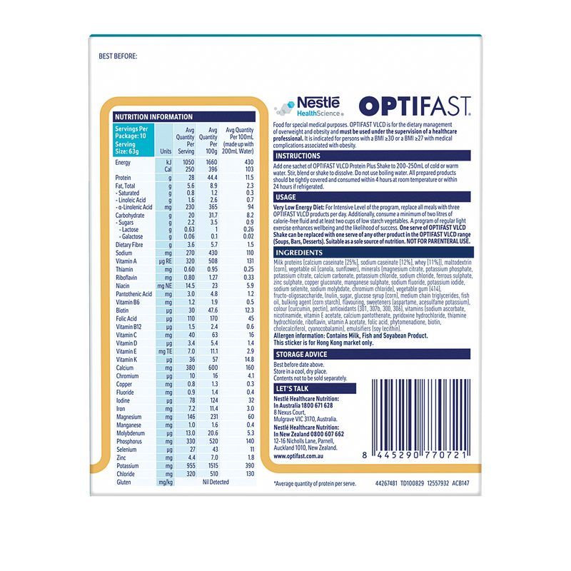 OPTIFAST® 高蛋白瘦身代餐 (呍呢嗱味) 10 x 63克 (产品有效期至: 2024年10月2日) 