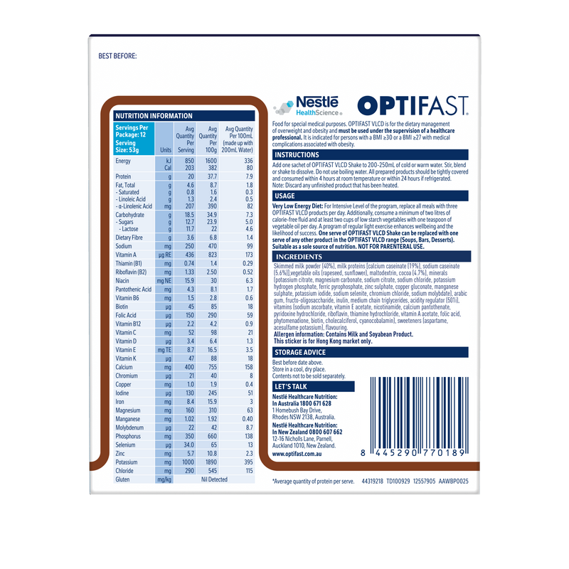 OPTIFAST® 瘦身奶昔 (巧克力味) 12 x 53克 (产品有效期至: 2024年9月6日) 