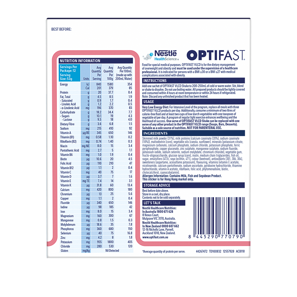 OPTIFAST® Weightloss Shake (Strawberry) (12 x 53g) (Best before Date ...