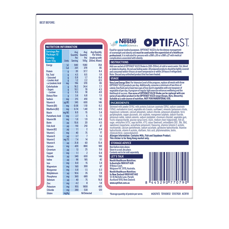 OPTIFAST® 瘦身奶昔 (草莓味) 12 x 53克 (产品有效期至: 2024年6月7日) 