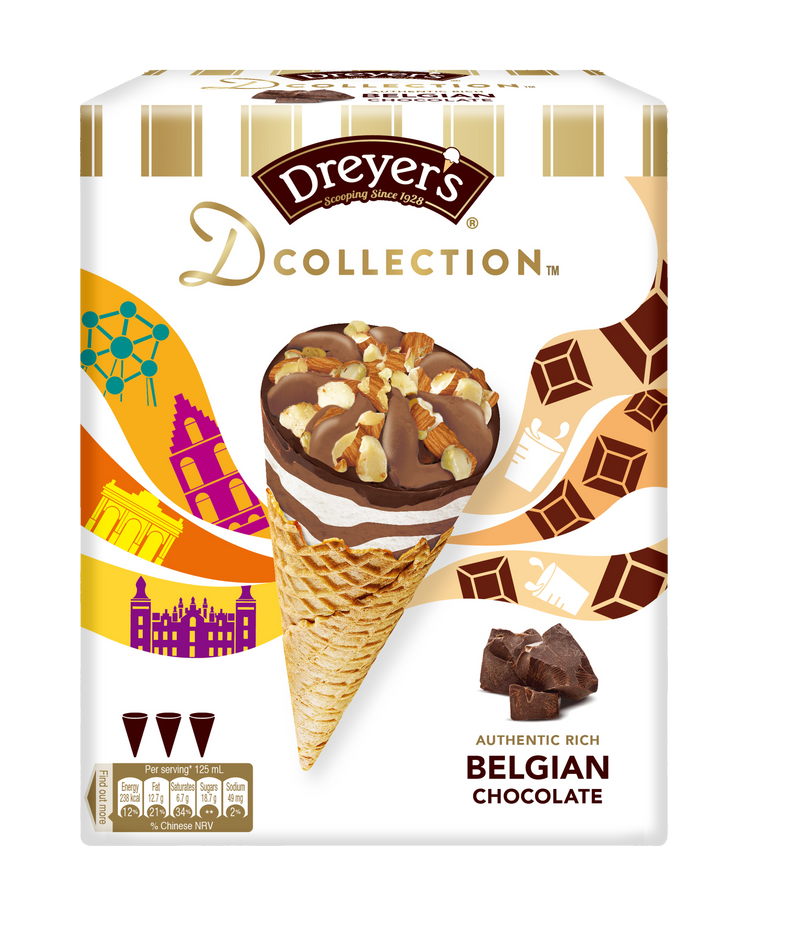 DREYER'S® D-COLLECTION™ Chocolate Neapolitan Hokkaido Milk Twist Cone Multipack (3 x 125 mL)