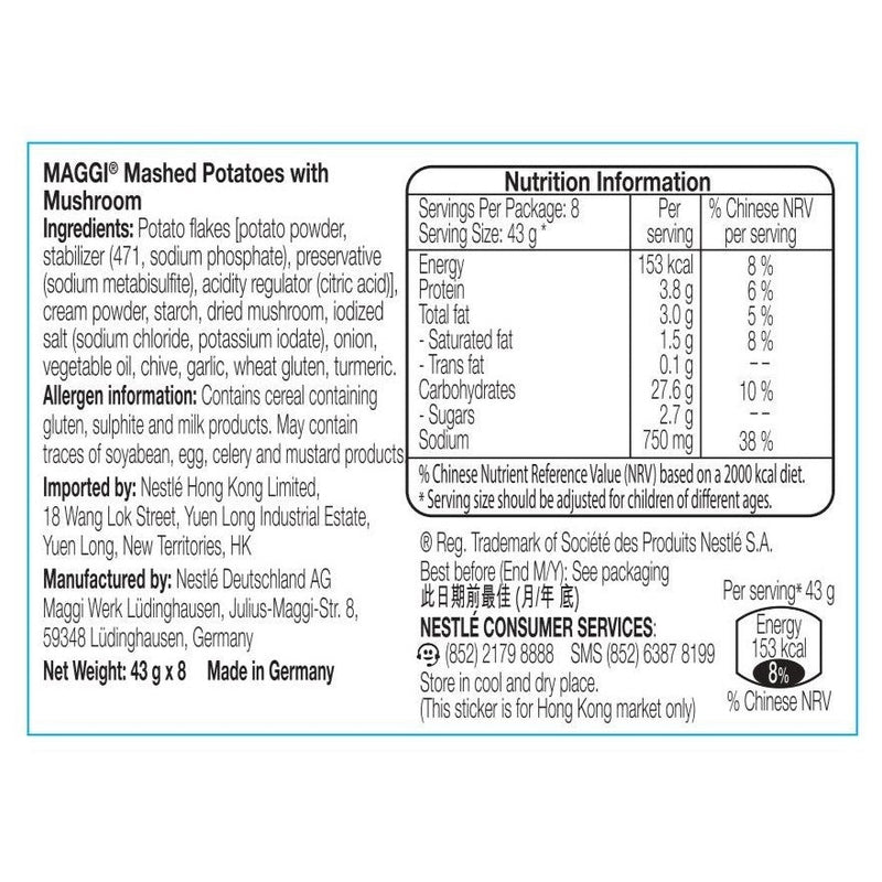 MAGGI® Euro Snack Mashed Potatoes with Boletus 8x43g (Best Before Date: 31st January, 2024)